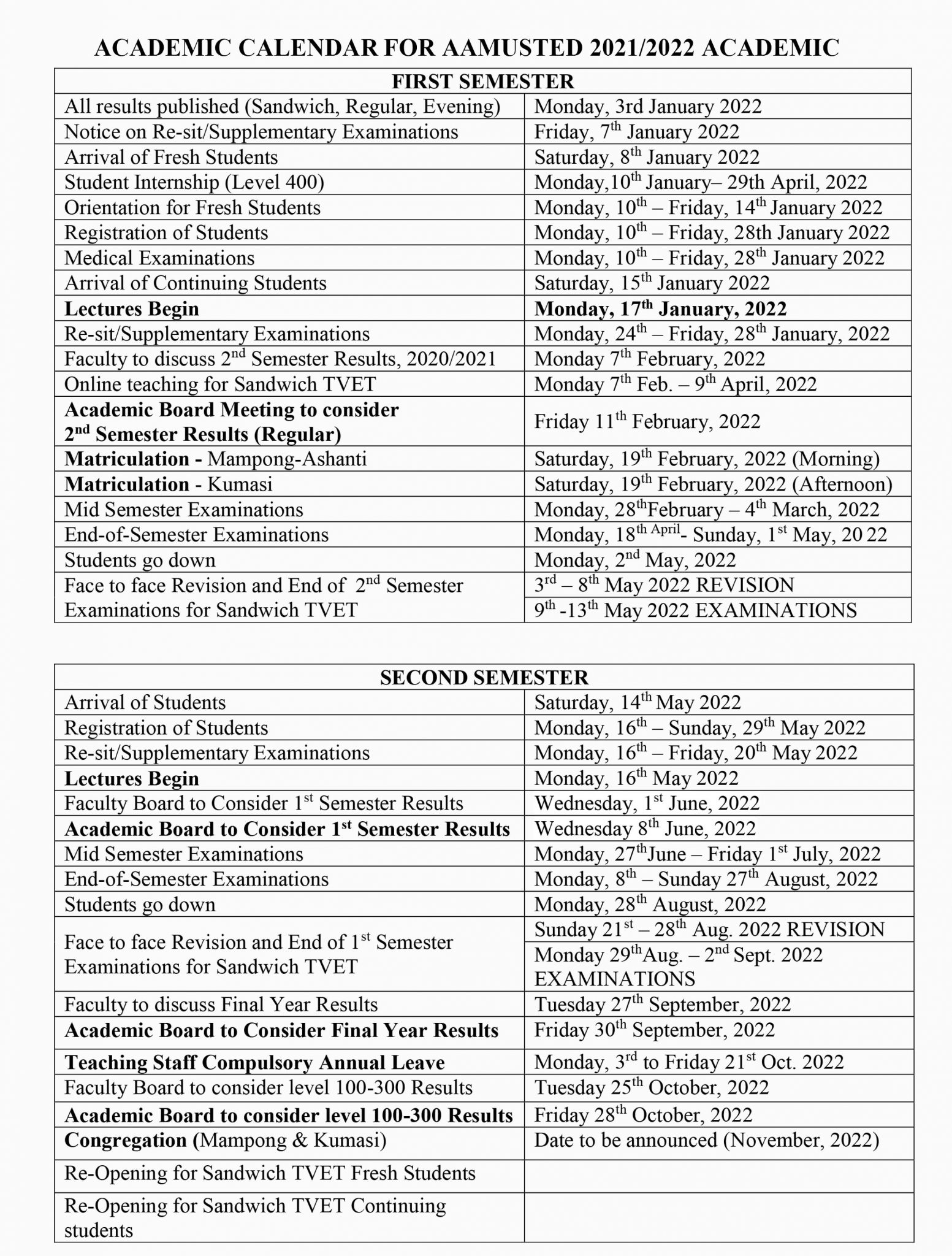 Aamusted Academic Calendar 2025 Pdf Download 