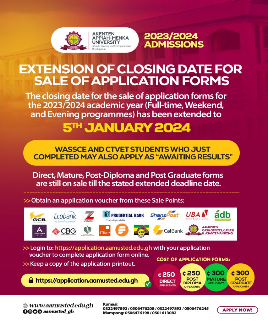 EXTENSION OF CLOSING DATE FOR SALE OF APPLICATION FORMS | AAMUSTED