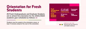 Read more about the article ORIENTATION PROGRAMME FOR FRESH UNDERGRADUATE STUDENTS FOR 2023/2024 ACADEMIC YEAR (REGULAR)
