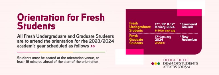 ORIENTATION PROGRAMME FOR FRESH UNDERGRADUATE STUDENTS FOR 2023/2024 ...