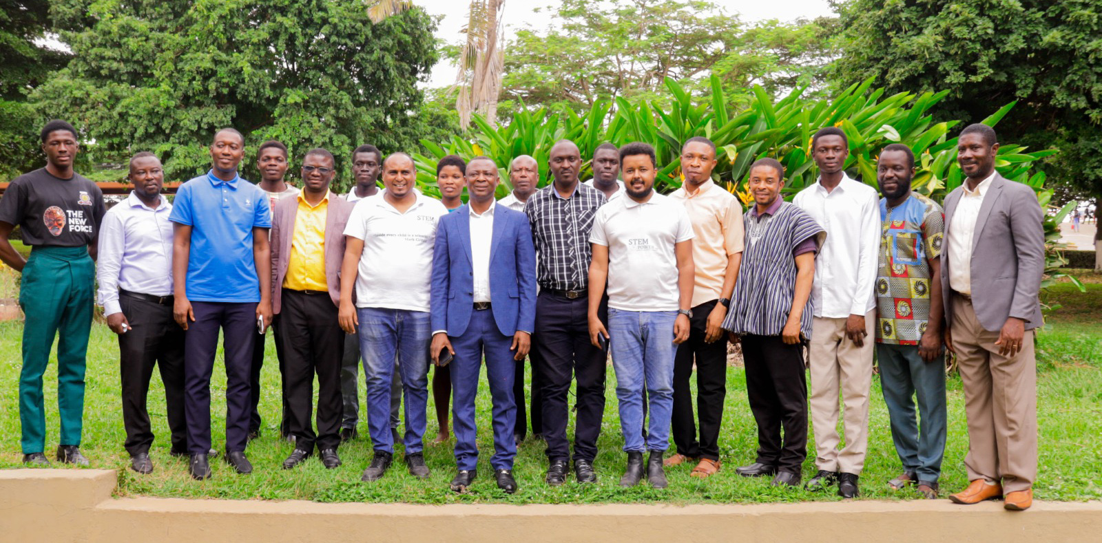 The Pro Vice-Chancellor, Prof. Isaac Boateng (in blue suit) in a group photograph with the STEMPower Officials from Ethiopia, other AAMUSTED staff and students