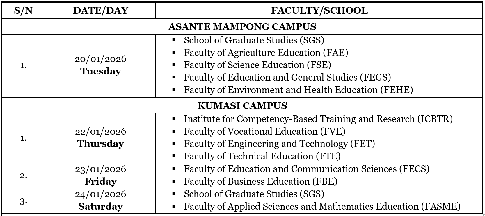 Schedule of the 2025 Graduation